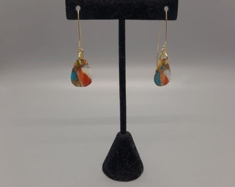 Smaller Kingman Turquoise and Orange Spiny Oyster Earrings