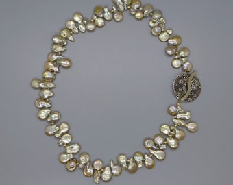 Silver Grey Keshi Pearl Necklace and Earrings (A)