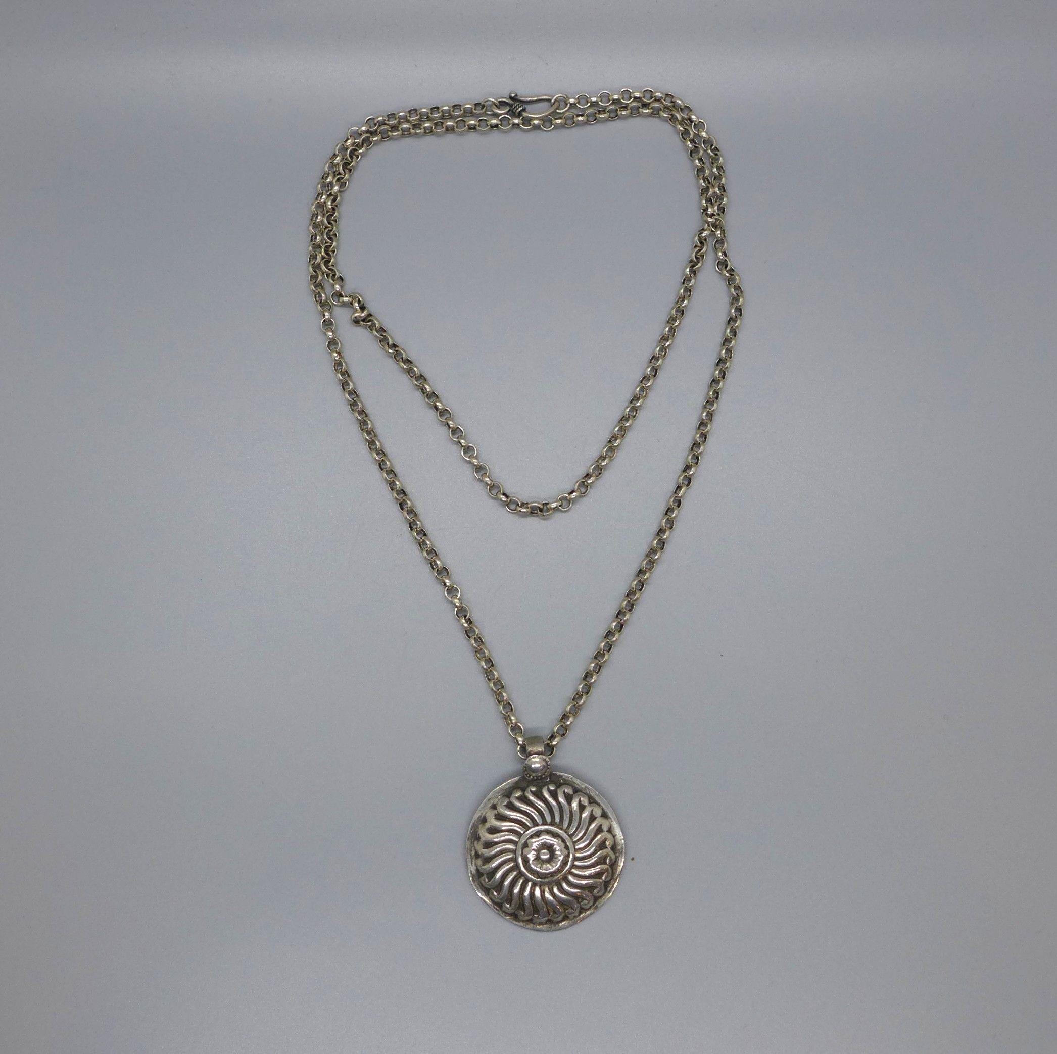 Silver Rolo Chain India Long Sterling Rolo Chain and Antique India Silver Pendant - Etsy