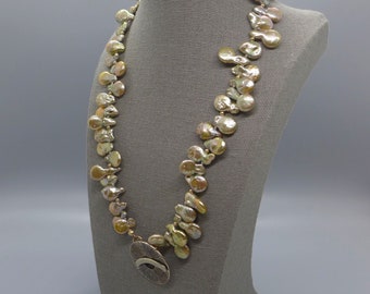 Silver Grey Keshi Pearl Necklace and Earrings (B)