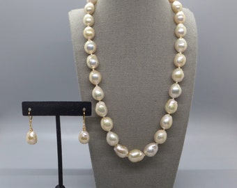 Large Ivory Baroque Pearl Necklace and Earrings