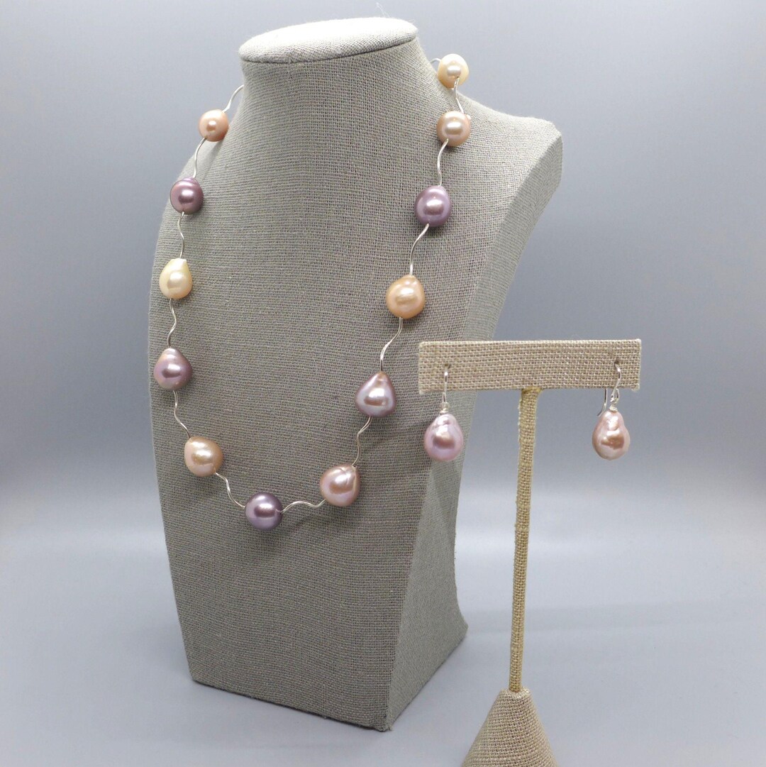 Mauve Pink Gold Baroque Pearl Necklace and Earring Set - Etsy