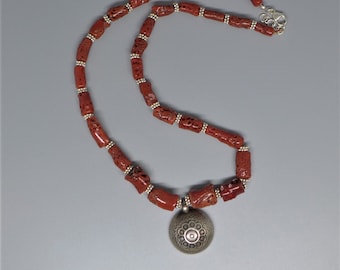 Red Mediterranean Coral and Silver Necklace