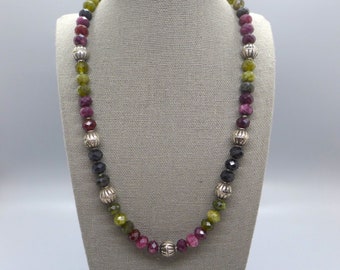 Multi Colored Tourmaline Beads with Antique Sterling Accent Beads