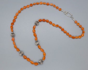 Peachy Coral Nugget Beads and Sterling Melon Necklace