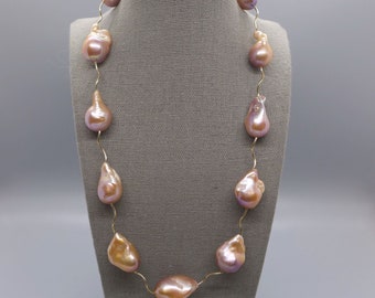Peach Lavender Baroque Flameball Pearl Necklace