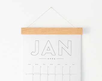 2024 Wall Calendar, Large, Monthly – Simply Bold, Walnut or Maple Hanger