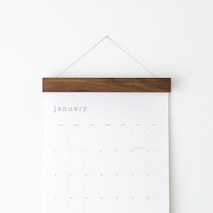 2024 Wall Calendar, Large, Monthly – Minimal, Walnut or Maple Hanger