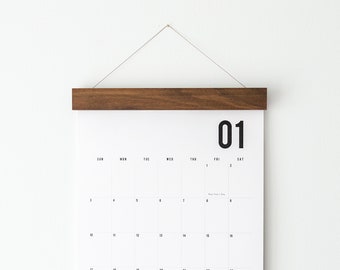 2024 Wall Calendar, Large, Monthly – Numbers, Walnut or Maple Hanger