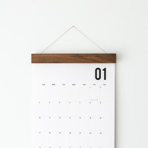 2025 Wall Calendar, Large, Monthly – Numbers, Walnut or Maple Hanger