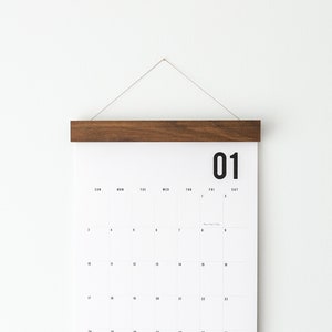 2024 Wall Calendar, Large, Monthly – Numbers, Walnut or Maple Hanger