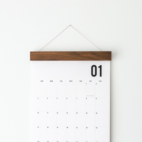 2023 Wall Calendar, Large, Monthly – Numbers, Walnut or Maple Hanger