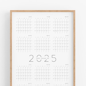 2025 Poster Printable Wall Calendar – Centered, Year at a Glance, Large 24 x 36