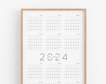 2024 Poster Printable Wall Calendar – Centered, Year at a Glance, Large 24 x 36