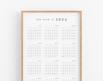 2024 Poster Printable Wall Calendar – Simple, Year at a Glance, Large 24 x 36