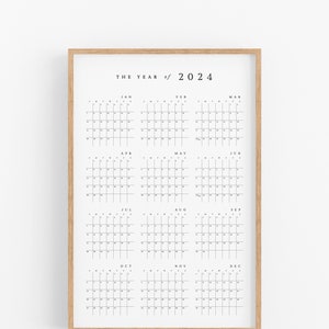 2024 Poster Printable Wall Calendar Simple, Year at a Glance, Large 24 x 36 image 1