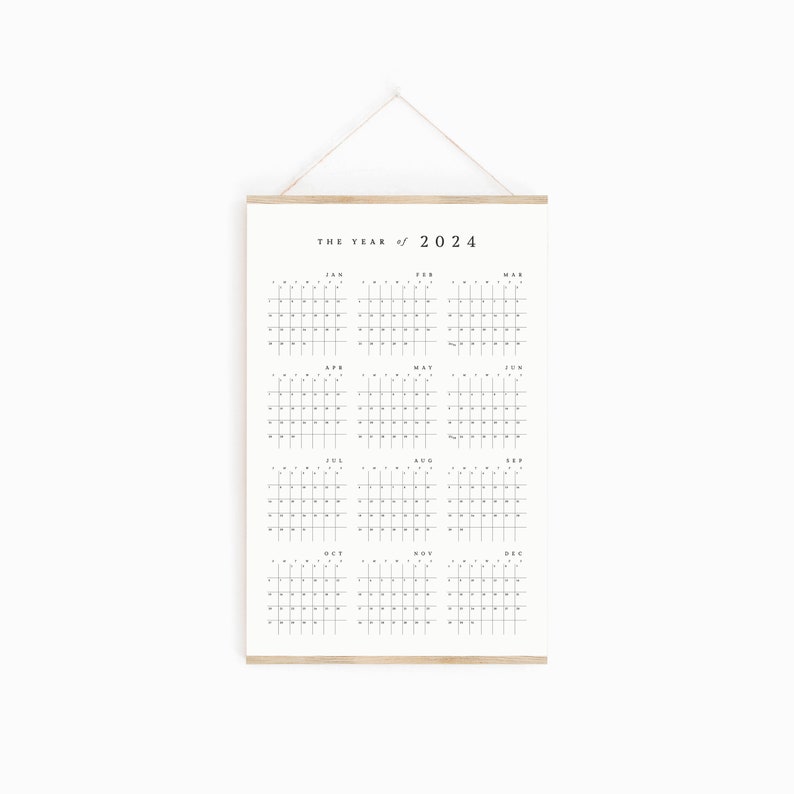 2024 Poster Printable Wall Calendar Simple, Year at a Glance, Large 24 x 36 image 3