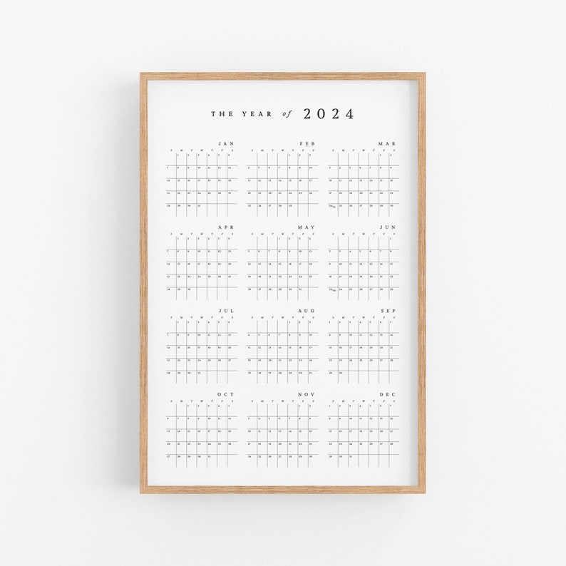 2024 Poster Printable Wall Calendar Simple, Year at a Glance, Large 24 x 36 image 1