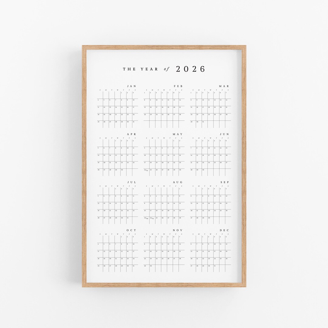 2026 Poster Printable Wall Calendar – Simple, Year at a Glance, Large ...