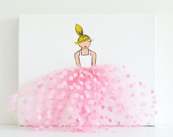 Baby Girl Nursery Decor Nursery Wall Art Kids Room Frame Girls Decor Ballet Canvas Art Pink Painting Ballerina Art (Pink Polkadot Tutu)