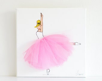 Handmade Girl Nursery Decor Girl Nursery Wall Art Girl Nursery Art Pink Jumping Ballerina Art Ballet Canvas Art Ballerina Dance Painting