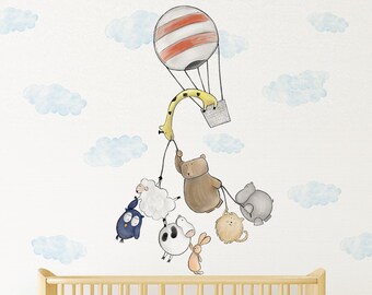 Heißluftballon Wandtattoa Unisex - Geschlechtsneutrale Kinderzimmer Wanddeko, Kinderzimmer Tiere Wandtatto, Babyzimmer Deko