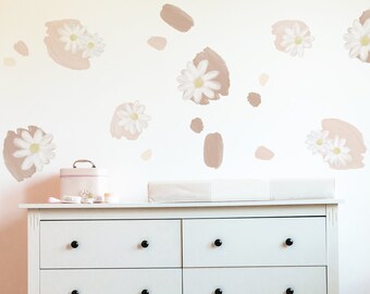 Daisy Flower Wall Decal - Kids Baby Room Floral Decor, Neutral Tone Boho Wall Art