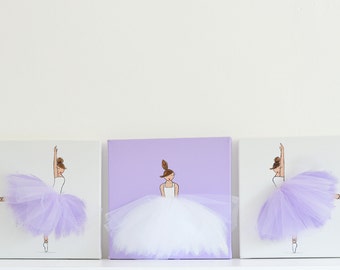 Nursery Art, Nursery Wall Decor, Children Room, Kids Decor (Set of 3 Ballerina Canvases )