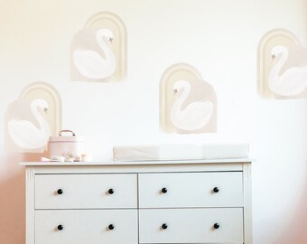 Swans Wall Decal - Swans Wall Stickers, Baby Room Neutral Soft Pink Decor