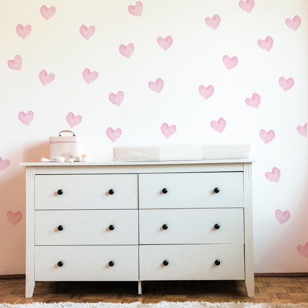 Hearts Vinyl Wall Stickers Nursery Wall Decals Girls Room Peel Stick Removable Bedroom Decor Watercolor Art