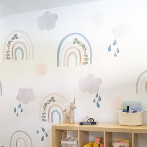 Rainbow Sun and Clouds Nursery Wall Decals - Vinyl Rainbow Wall decal, Kids Bedroom Decor, Natural Earthy Rainbows, Neutral Soft Wall Decals