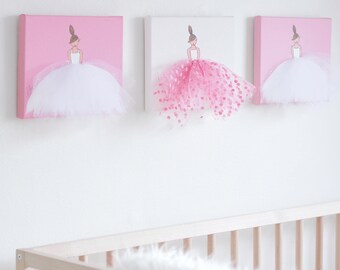 Ballerina Nursery Wall Art - Baby Girl Nursery Decor, Ballerina Art, Ballet Dance Canvas Art Painting Pink Purple