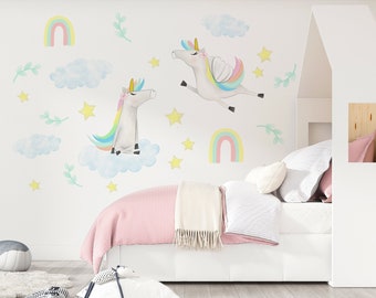 Unicorn Rainbow Girls Room Wall Decals - Vinyl Wall Stickers , Baby Girls Bedroom Decor, Unicorn Party