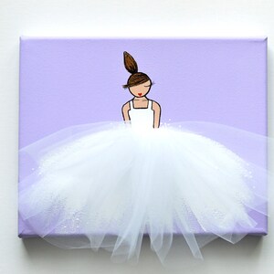 Ballerina Art, lavender art, lavender nursery decor, Girl's Room Decor, Nursery Art WHITE tutu on LAVENDER background image 1