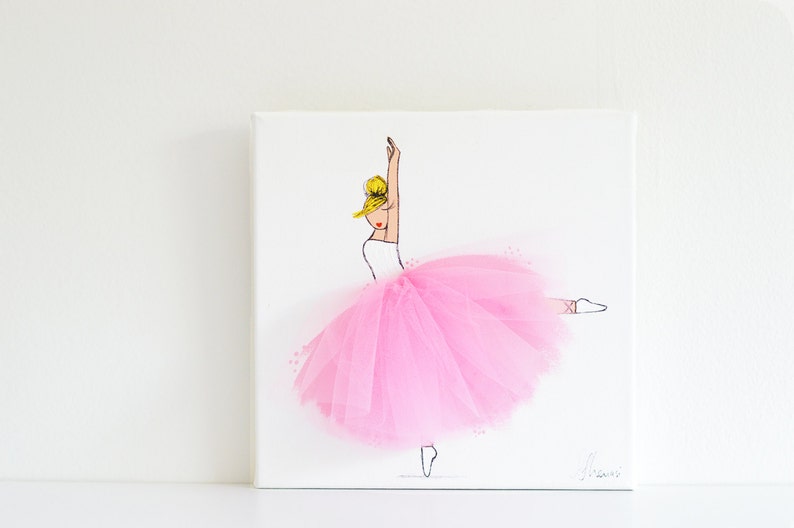 Handmade Girl Nursery Decor Girl Nursery Wall Art Girl Nursery Art Pink Jumping Ballerina Art Ballet Canvas Art Ballerina Dance Painting image 1