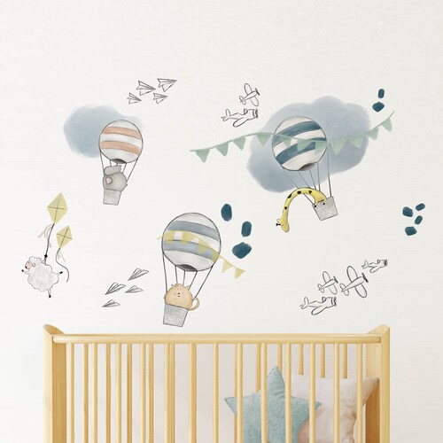 Hot Air Balloon & Airplane Wall Decal Neutral Nursery Wall Etsy