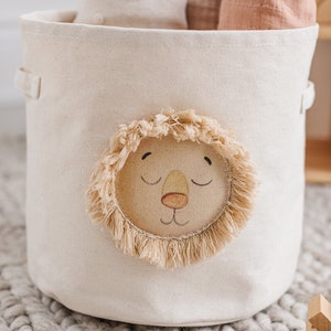 Nursery Basket for Toys, Neutral Boho Room Decor Levy the Lion Canvas Storage Bin image 3