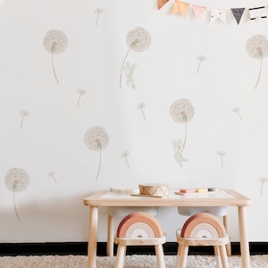 Dandelions & Mice Wall Decal - Kids Baby Room Neutral Decor, Boho Wall Art