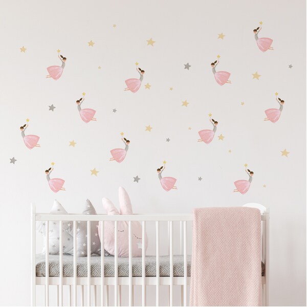 Fairy Princess Nursery Wall Decals Vinyl Wall Stickers Peel Stick Removable Girls Bedroom Decor twinkle star