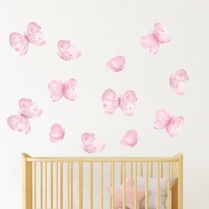 Pink Butterfly Nursery Wall Decals Vinyl Wall Stickers Peel Stick Removable Lilac Girls Bedroom Decor Watercolor Art