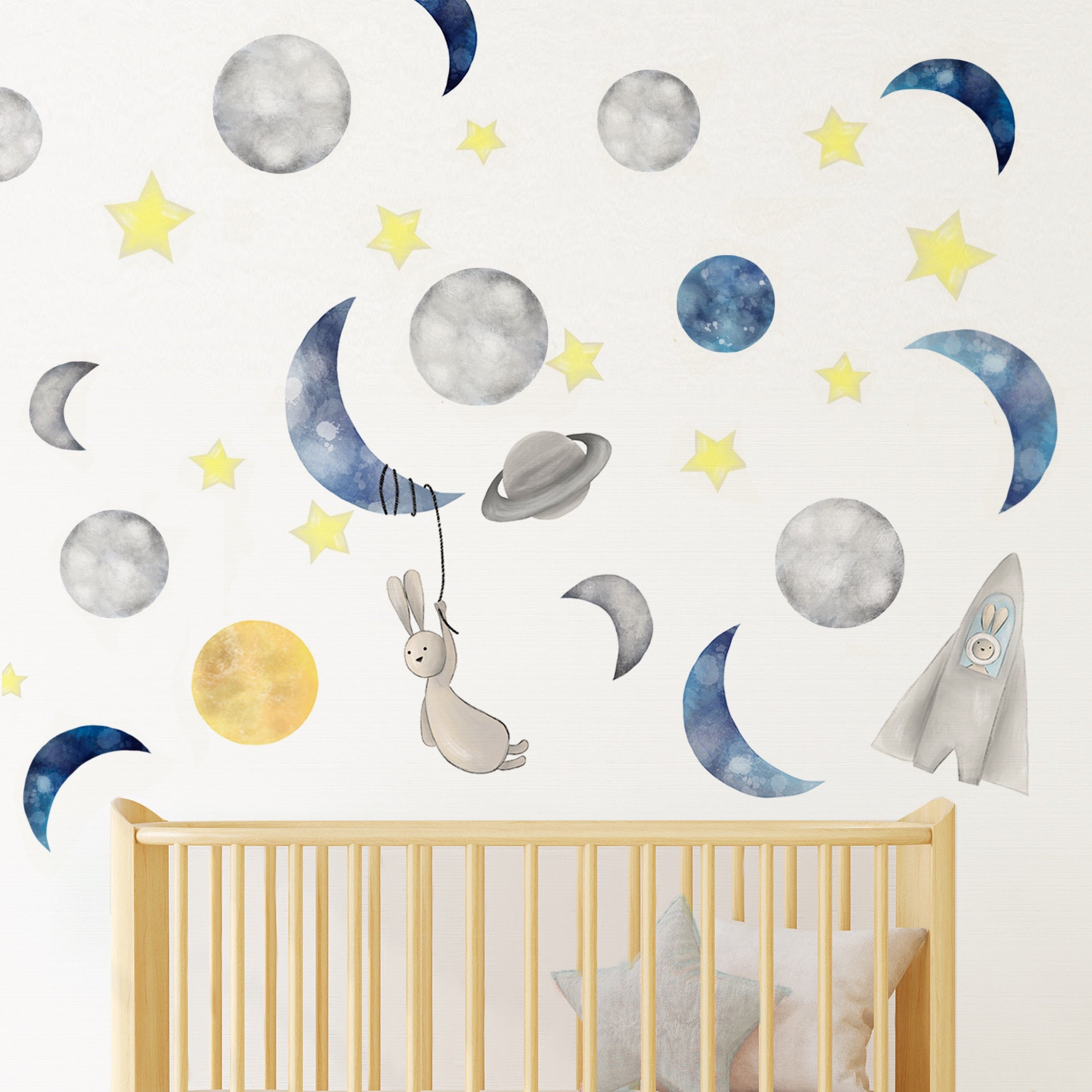 Space Theme Wall Decals Moon Vinyl Wall Stickers Peel Etsy Canada