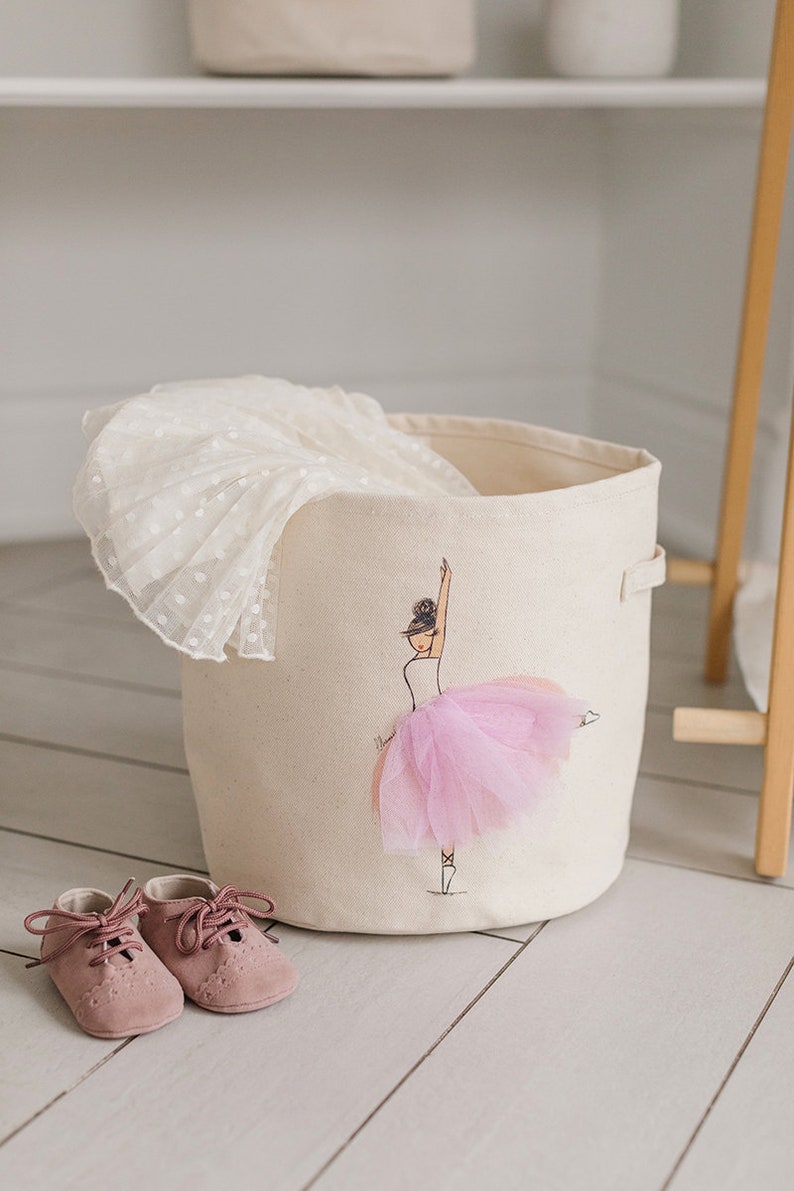 Nursery Basket for Toys, Girls Room Decor Sofia Ballerina Canvas Storage Bin image 2