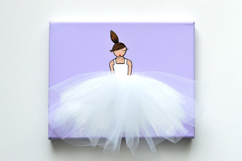 Ballerina Art, lavender art, lavender nursery decor, Girl's Room Decor, Nursery Art WHITE tutu on LAVENDER background image 1