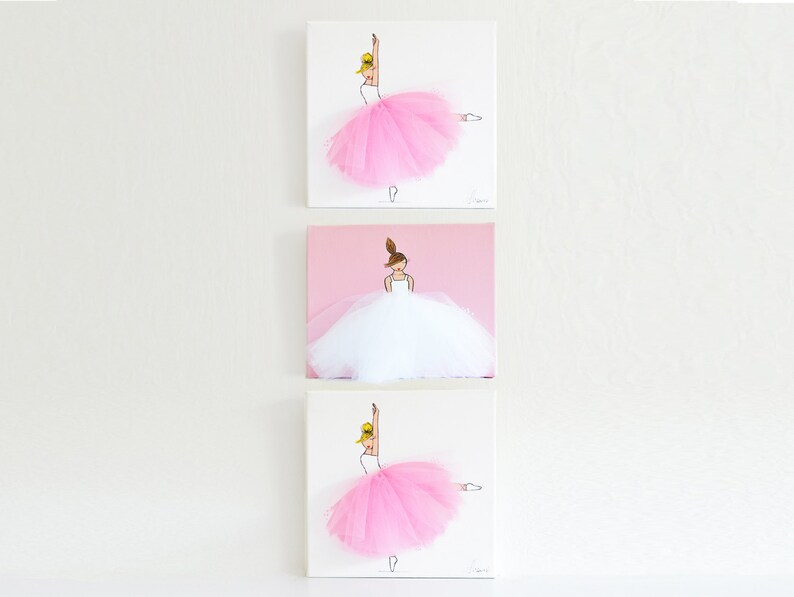 Handmade Girl Nursery Decor Girl Nursery Wall Art Girl Nursery Art Pink Jumping Ballerina Art Ballet Canvas Art Ballerina Dance Painting image 4