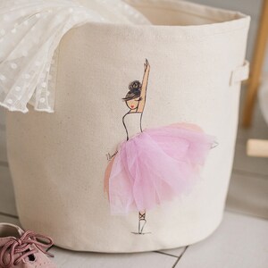 Nursery Basket for Toys, Girls Room Decor Sofia Ballerina Canvas Storage Bin image 3