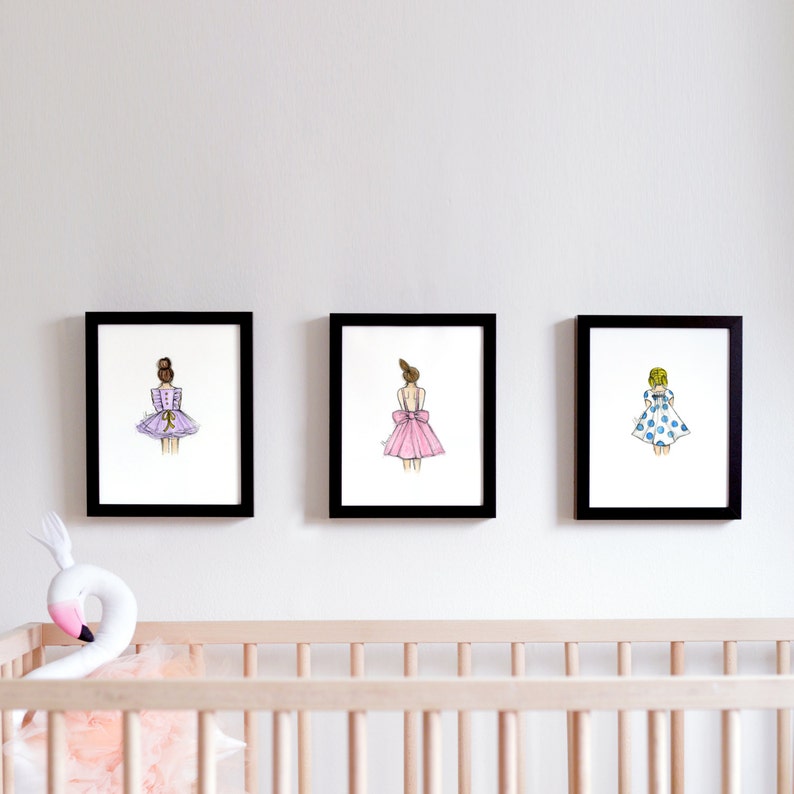 Set of Girls Nursery Prints, Girls Room Print, Girls Nursery Decor, Ballerina Print, Nursery Printable Art, Baby Girl Print, Girl Dress Art image 1