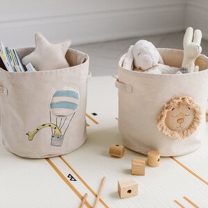 Nursery Basket for Toys, Neutral Boho Room Decor Levy the Lion Canvas Storage Bin image 4