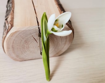 Broches perce-neige, en pâte polymère, broche faite main, boutonnière de mariage de garçon d&#39;honneur, boutonnière de fleurs, blanc, vert