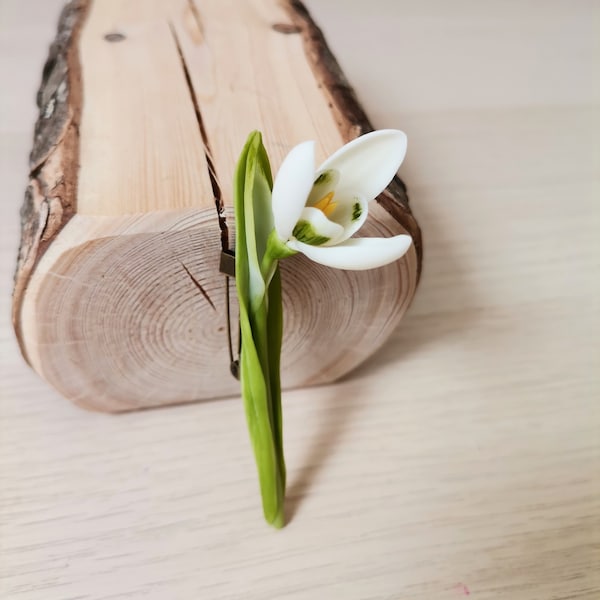 Snowdrop brooches, made from polymer clay, handmade brooch, groomsman wedding buttonhole, flower boutonniere, white, green