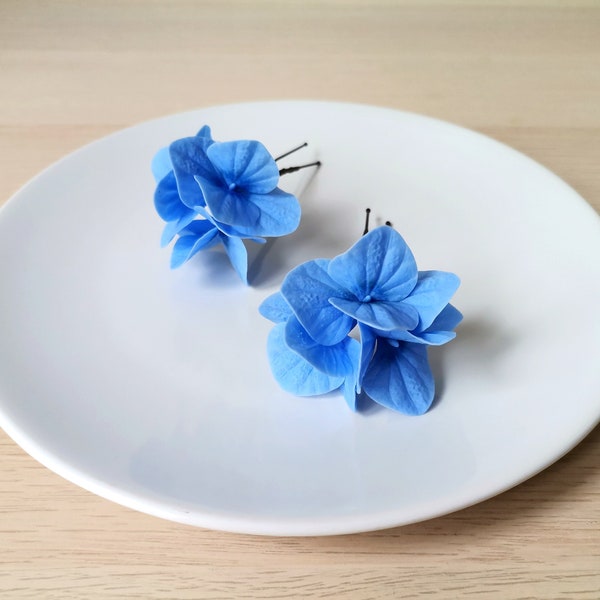 Hair accessories, wedding accessories, hair pin, bobby pin, hair clay flowers, blue Hydrangea